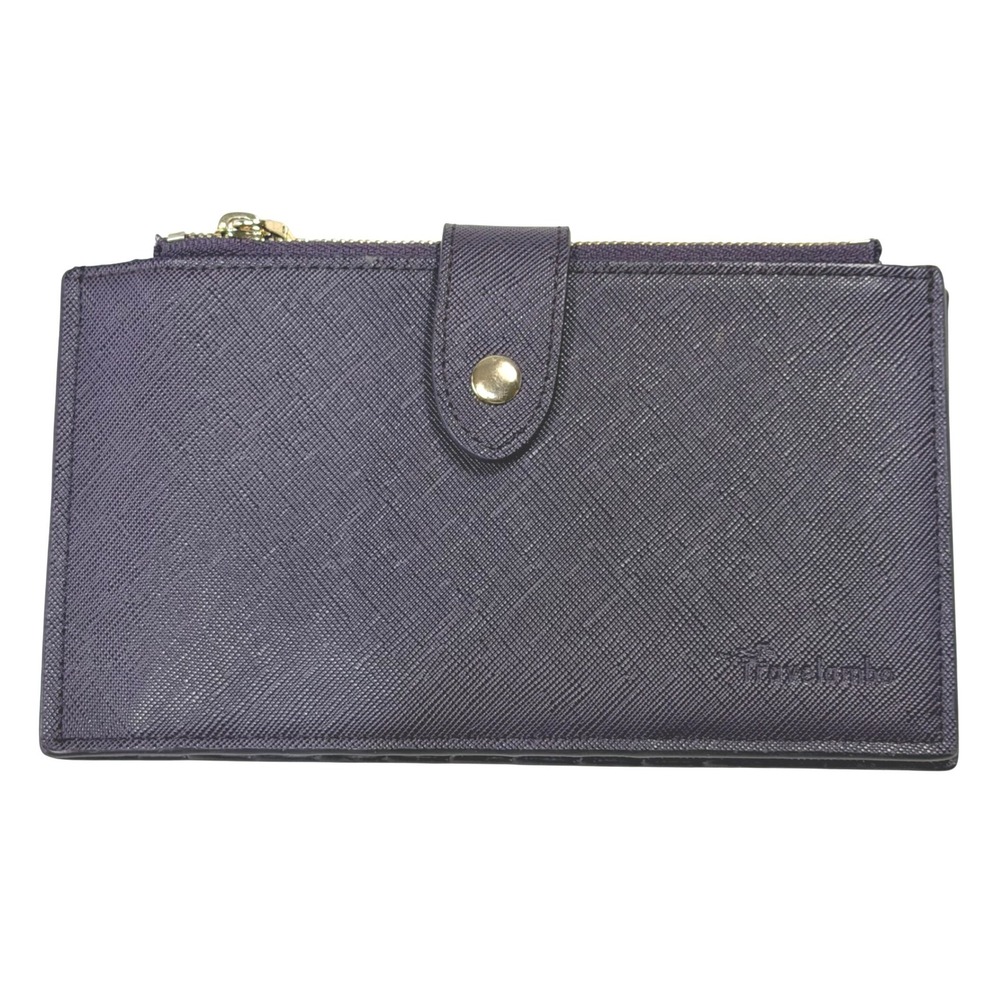 Travelambo Purple Saffiano Vegan Leather Bifold Wallet Slim Organizer Gold Zip
